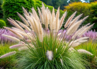 Ornamental grass from the moor grass family blooming isolated