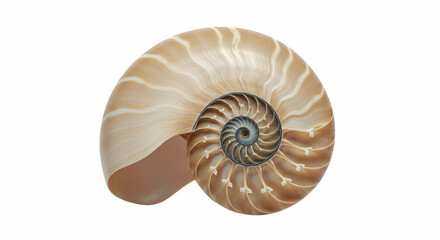 Spiral ammonite fossil on white background