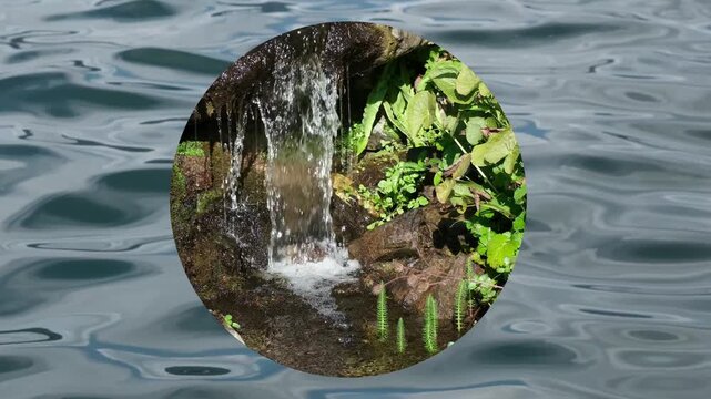 Wasser Kreislauf von der Quelle bis zum See in der Natur visuell dargestellt