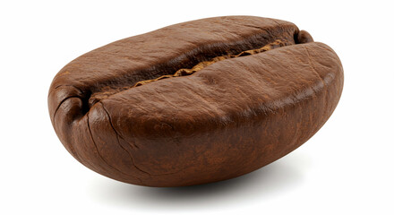 Single roasted coffee bean on white background
