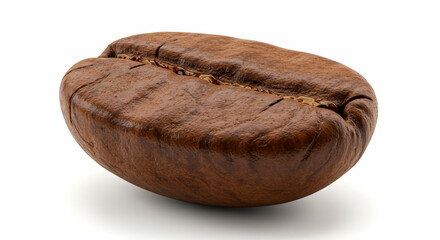 Single roasted coffee bean on white background