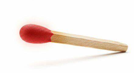 Single red tipped matchstick on white background