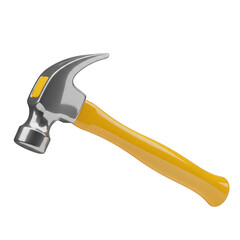 3d rendered yellow hammer with silver head isolated on transparent background