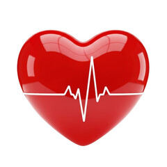 3d rendered heart with ecg line isolated on transparent background