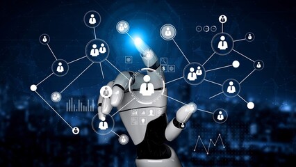 Futuristic robotic hand interacting with digital network connections and data visualization in a high-tech environment showcasing AI and connectivity Gluon.
