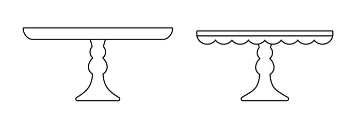 Cake stand clipart  coloring pages and templates. Scalloped dessert stands outline. Empty tray for fruit and desserts line art. White background. SVG. © 素真 莊
