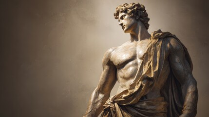 Obraz premium Heroic mythic figure in marble-inspired sculpture, signaling resilience and virtue