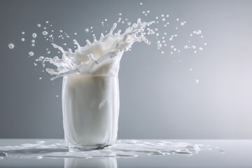 High-speed milk splash portrait in studio lighting against a clean white background