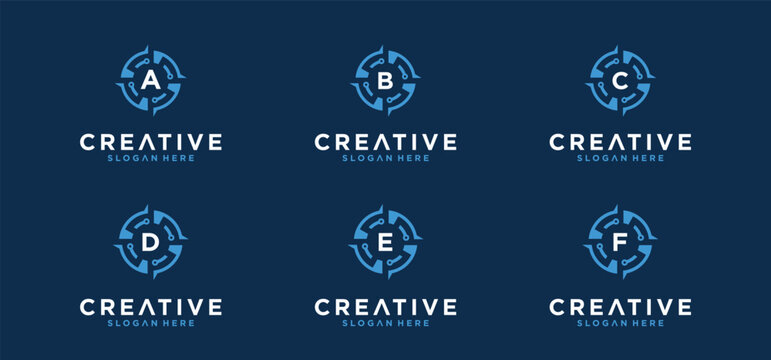 Compass logo design set, compass alphabet technology logo.
