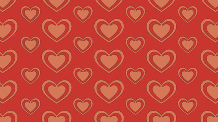 Red background with brown hearts pattern Vector