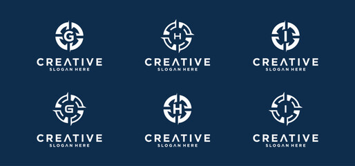 Obraz premium Compass logo design set, compass alphabet technology logo.