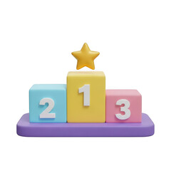 Colorful 3d podium with numbers one two and three isolated on transparent background