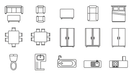 Furniture Outline Top View Collection | Minimal Thin Line Floor Plan Icons for Designers