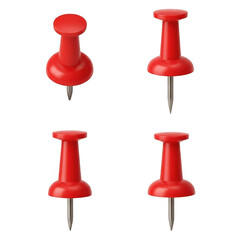 Four red push pins arranged in a grid isolated on transparent background