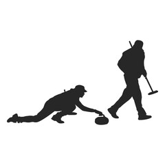 Ice curling couple silhouette