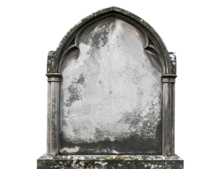 A weathered and old tombstone with a Gothic arch on a black background Transparent PNG