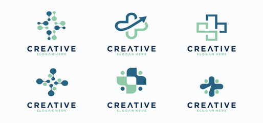 Health Care Logo set. Medical health technology logo design template.medical cross logo design	