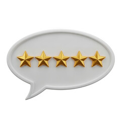 Five golden stars inside a white speech bubble isolated on transparent background