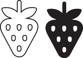 Strawberry fresh minimal food icon set, black color and white backgrounds. Flat cute strawberry icon vector illustration design.