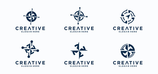 Compass logo design set, compass technology logo abstract vector