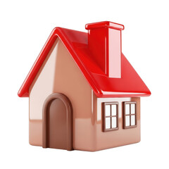 3d rendered cozy cottage with red roof and chimney isolated on transparent background