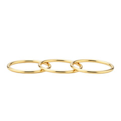 Three interconnected gold rings forming a chain isolated on transparent background