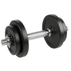 Adjustable black dumbbell with chrome handle isolated on transparent background