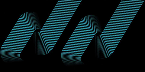 Dark blue abstract background with glowing geometric lines. Modern shiny blue diagonal rounded lines pattern. Futuristic technology concept. Suit for cover, poster, presentation, banner, website