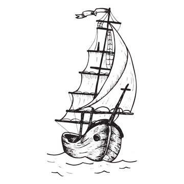 Hand drawn brig ship