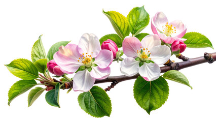 Pink flowers on tree branch isolated on transparent background, spring blossom