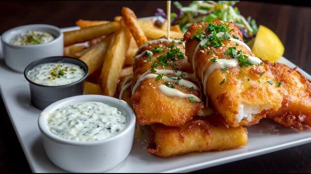 Fish And Chips With Tartar Sauce
