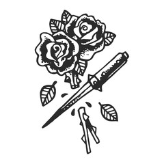 Naklejka premium Cut roses vintage tattoo
