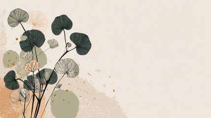 Abstract illustration of delicate leaves in muted colors with a soft background, featuring organic shapes and textures, ideal for nature-themed design projects or decor