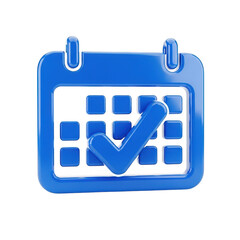 3d rendered calendar with checkmark isolated on transparent background