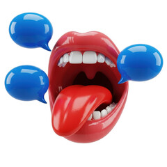3d rendered expressive mouth with speech bubbles isolated on transparent background