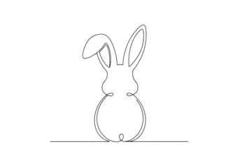 ultra photorealistic continuous one-line drawing of a minimalist black ink rabbit silhouette, centered on a transparent studio background with copy space. concept for sophisticated easter holiday