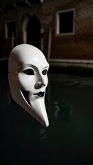 White Venetian Mask on Dark Background.