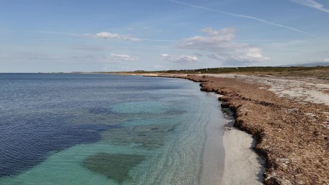 Drone aerial panorama of Is Arutas Beach, Sinis Peninsula, Sardinia
