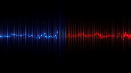 Abstract Sound Wave Background, Blue and Red Energy Lines, Dark Textured Stripes