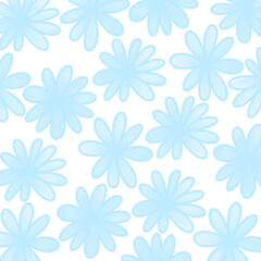 Collection of light blue flowers pattern on white background for use in digital projects and wallpaper designs, botanical floral backdrop