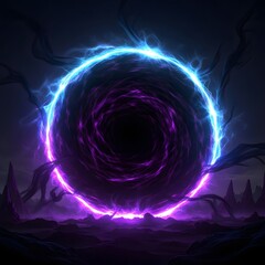 Obraz premium Vibrant purple and blue neon circle in dark space
