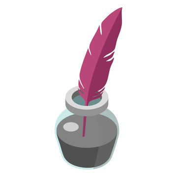 Feather inkpot inkwell flat paper