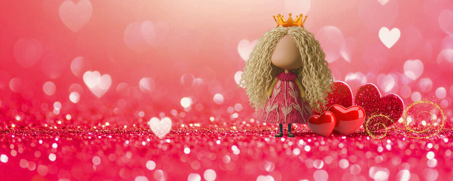 Abstract background with gliter and cute cartoon girl.