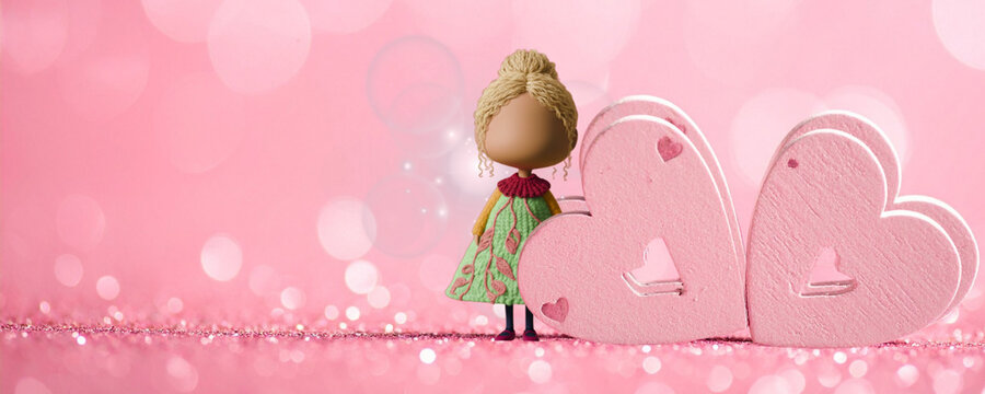 Abstract background with gliter and cute cartoon girl.