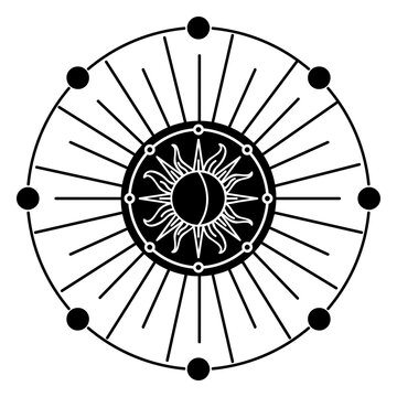 Moon sun crescent ray spot circle detailed silhouette celestial body