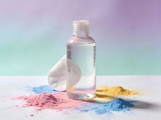 artistic setup of spray bottle amid vibrant pigments under soft lighting for cultural joy, creativity and seasonal advertising stock photos