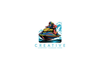 Jets ski Water sport logo, Dynamic Jet Ski Rider Logo vector design