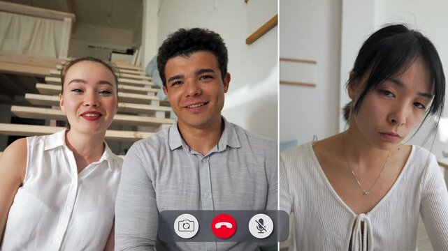 Students share a spirited call full of laughter and focus, showcasing a range of emotions while collaborating on a project from their cozy homes.