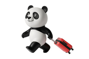 Cartoon panda bear pulling a suitcase