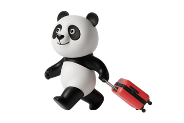 Cartoon panda bear pulling a suitcase